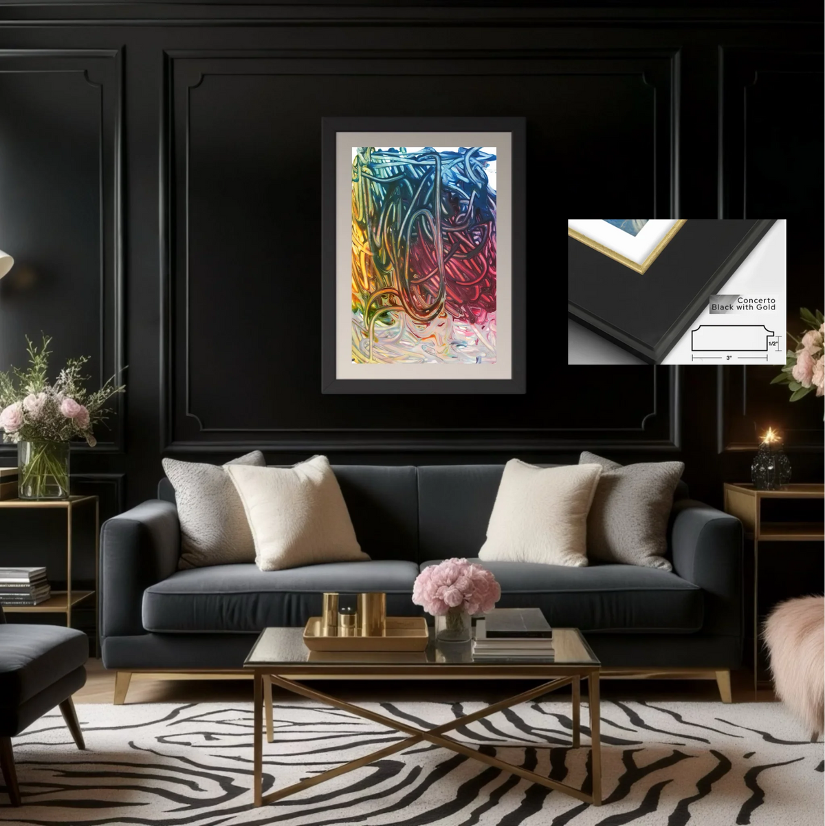 Paper prints_Concerto black gold 30x45 in_off white matt 3.5inch_3x0.875