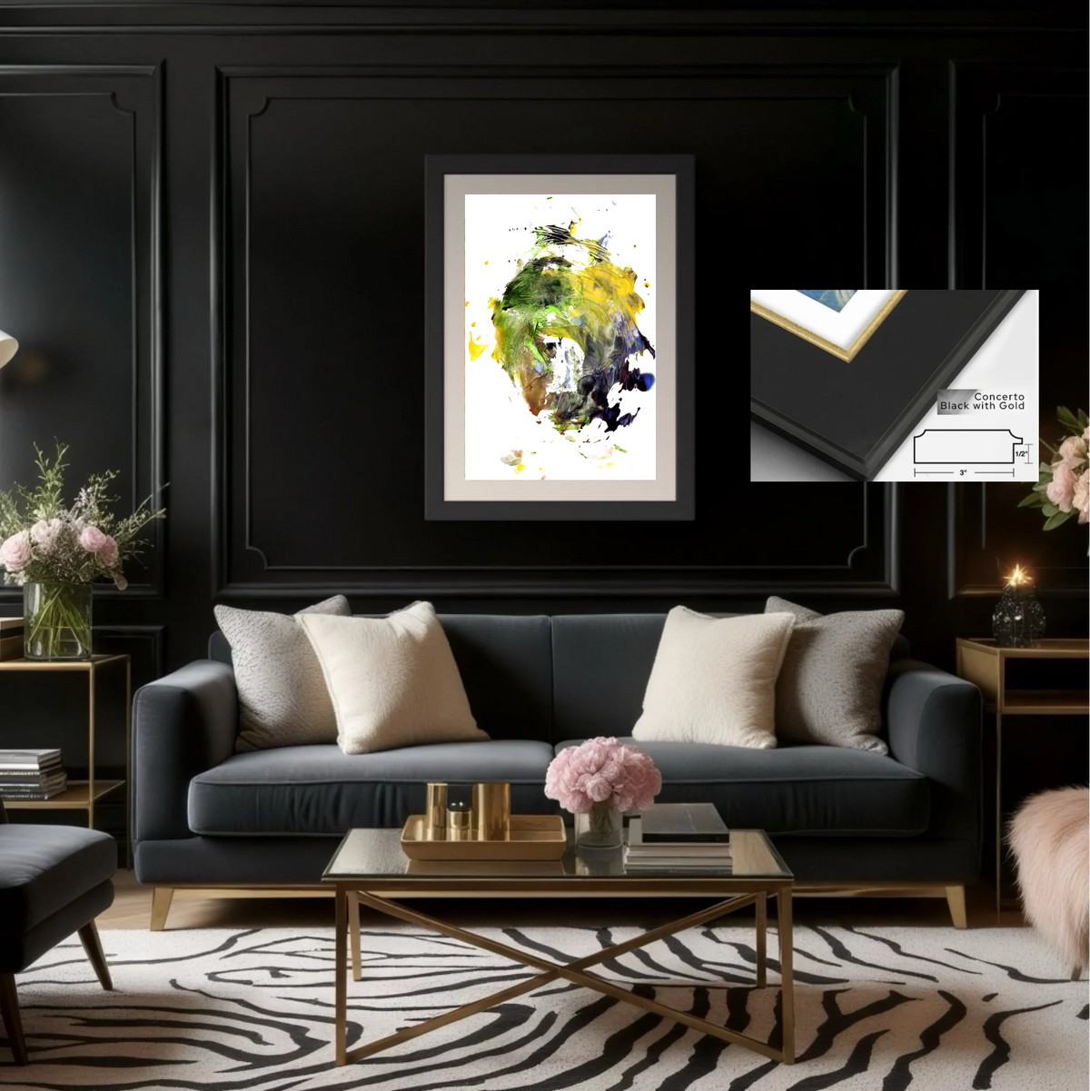 Paper prints_Concerto black gold 30x45 in_off white matt 3.5inch_3x0.875