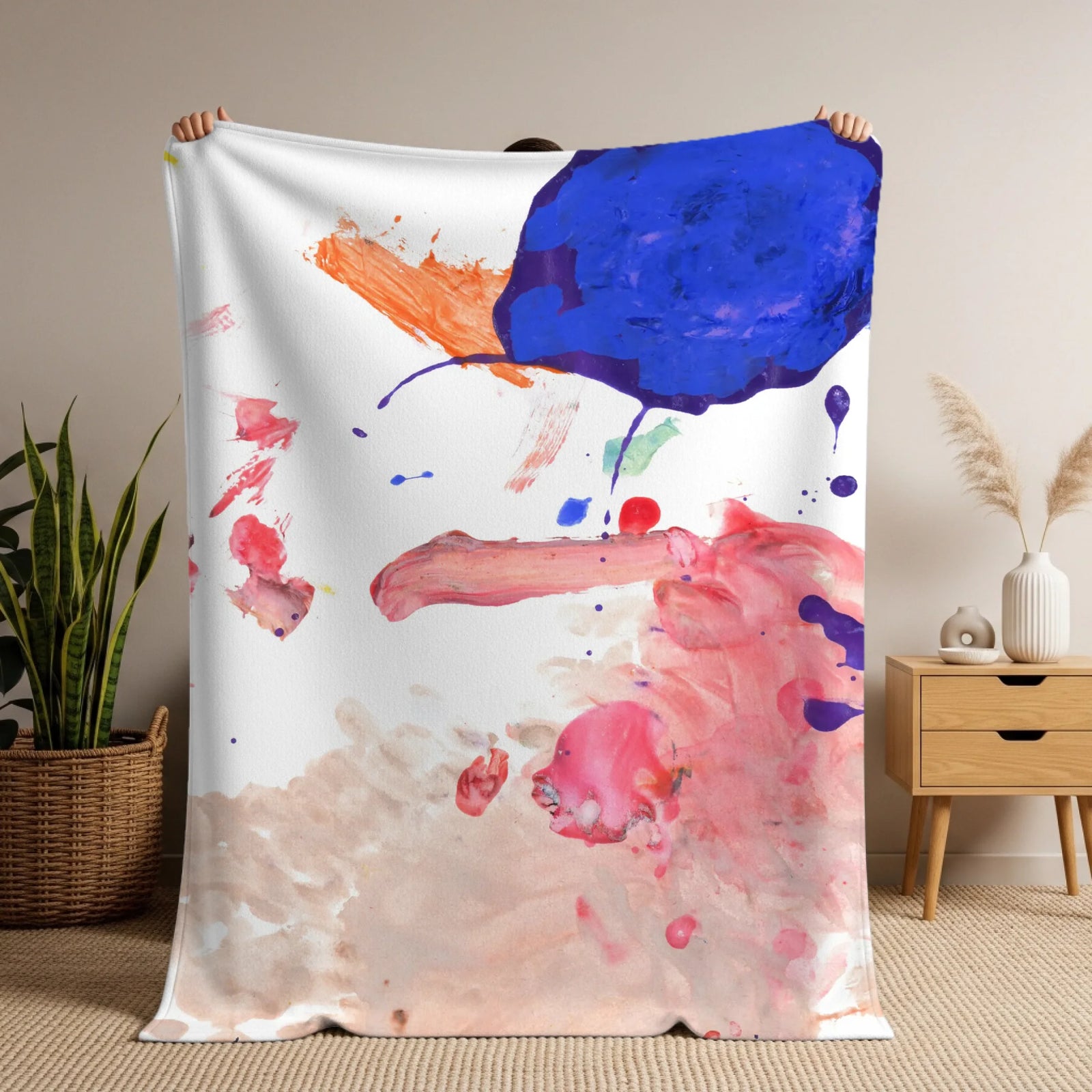 Man holding soft blanket mockup copy