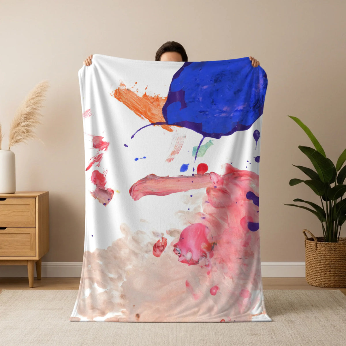 Man holding blanket mockup copy