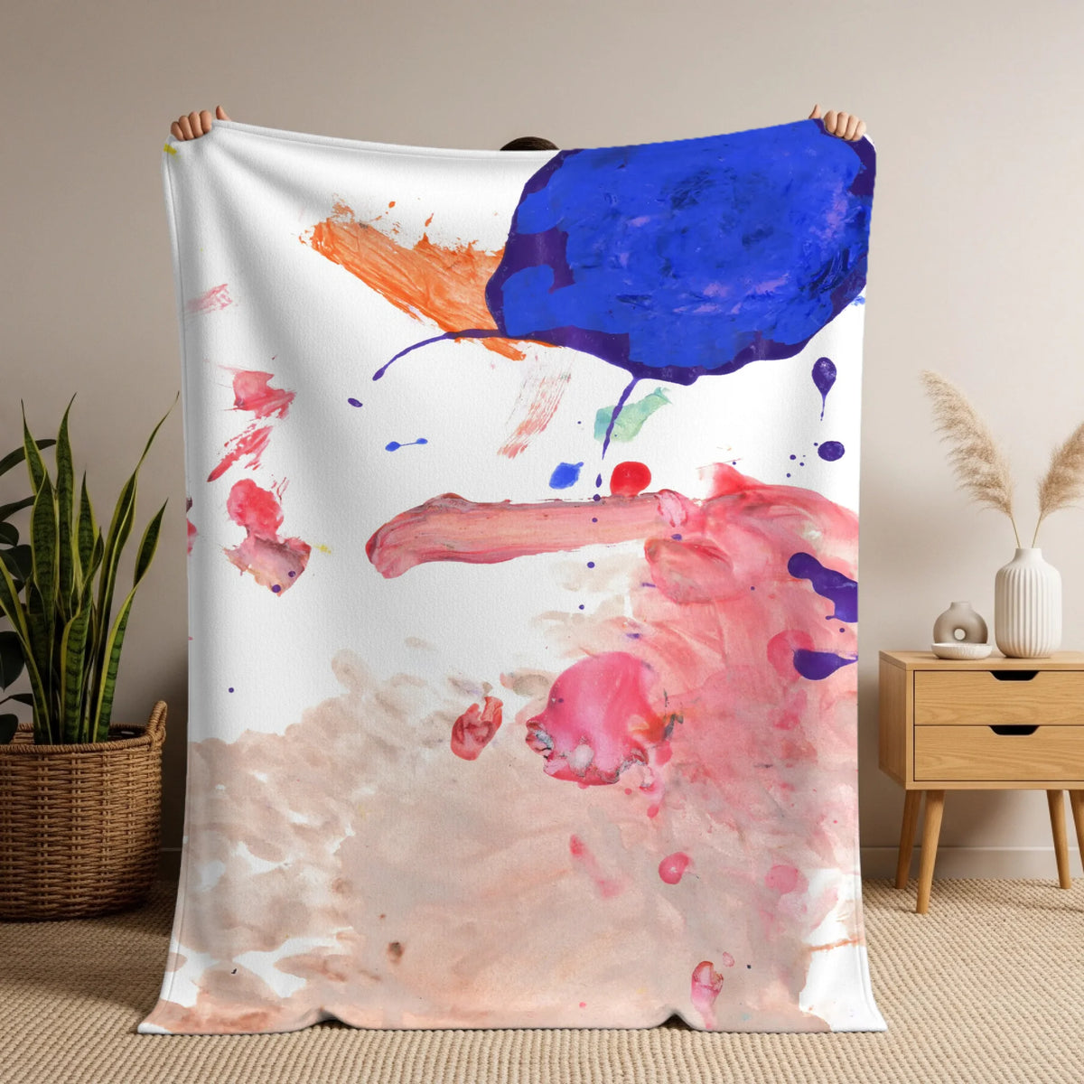 Man holding soft blanket mockup copy