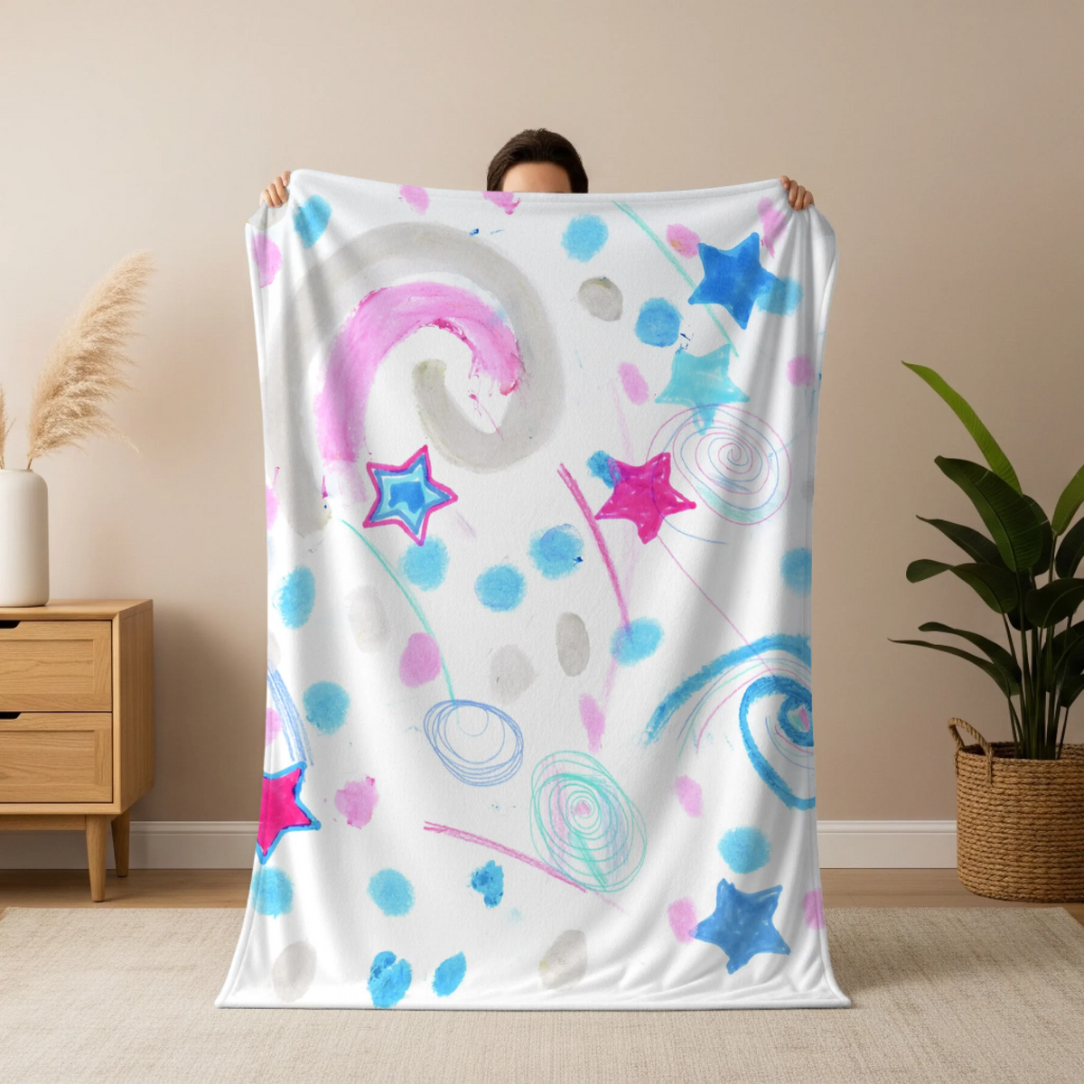 Man holding blanket mockup copy