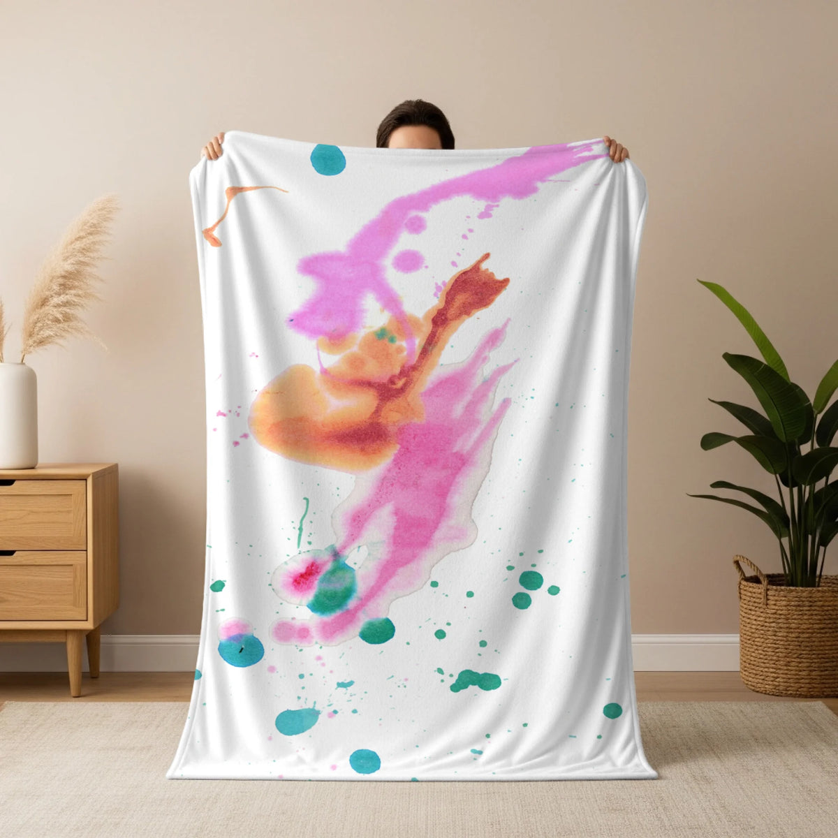 Man holding blanket mockup copy