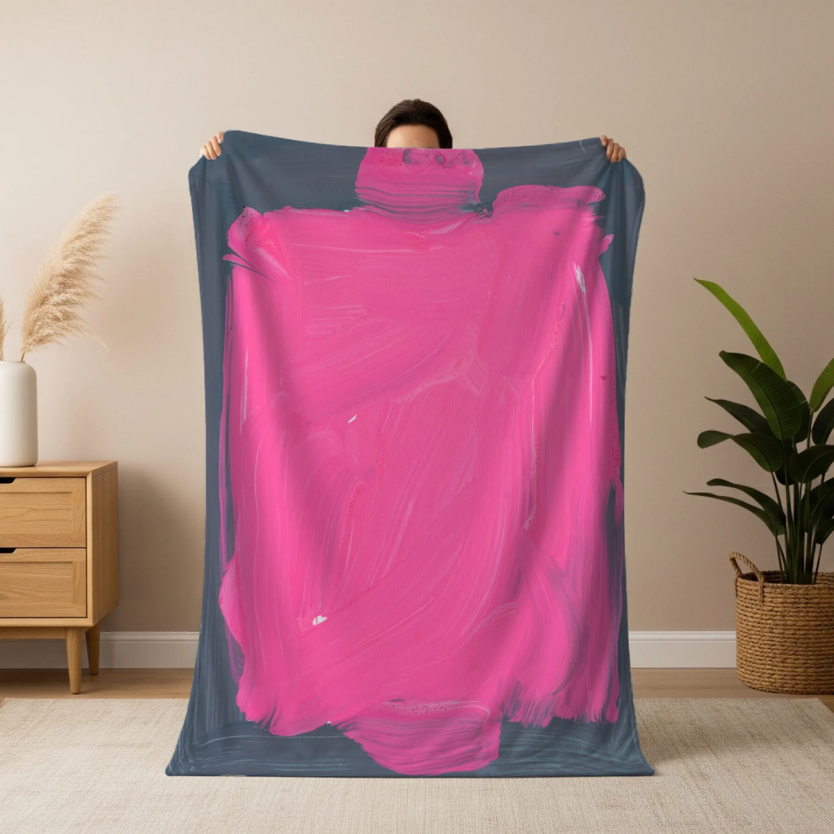 Man holding blanket mockup copy