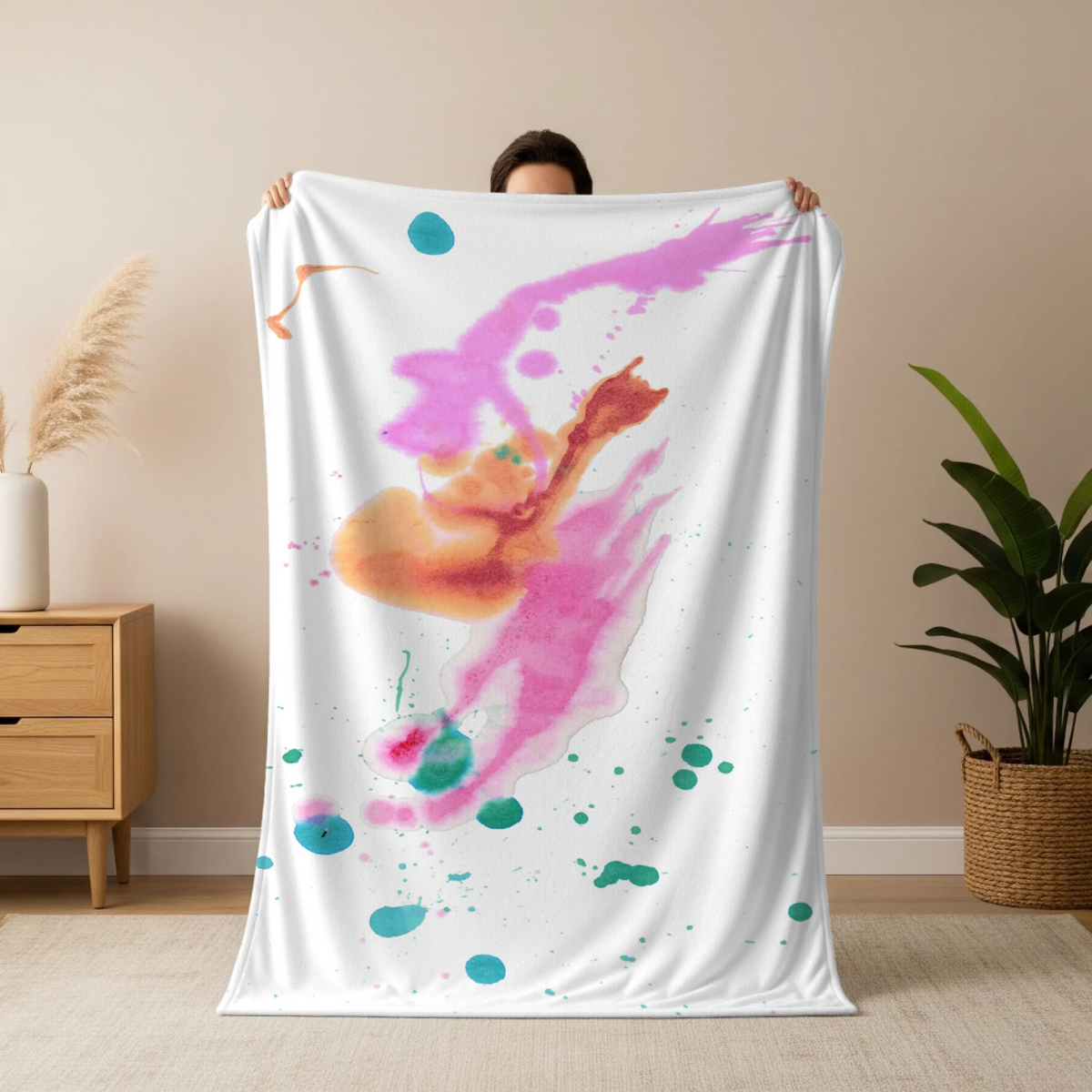 Man holding blanket mockup copy