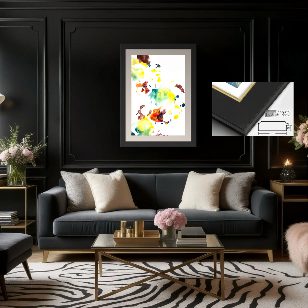 Paper prints_Concerto black gold 30x45 in_off white matt 3.5inch_3x0.875