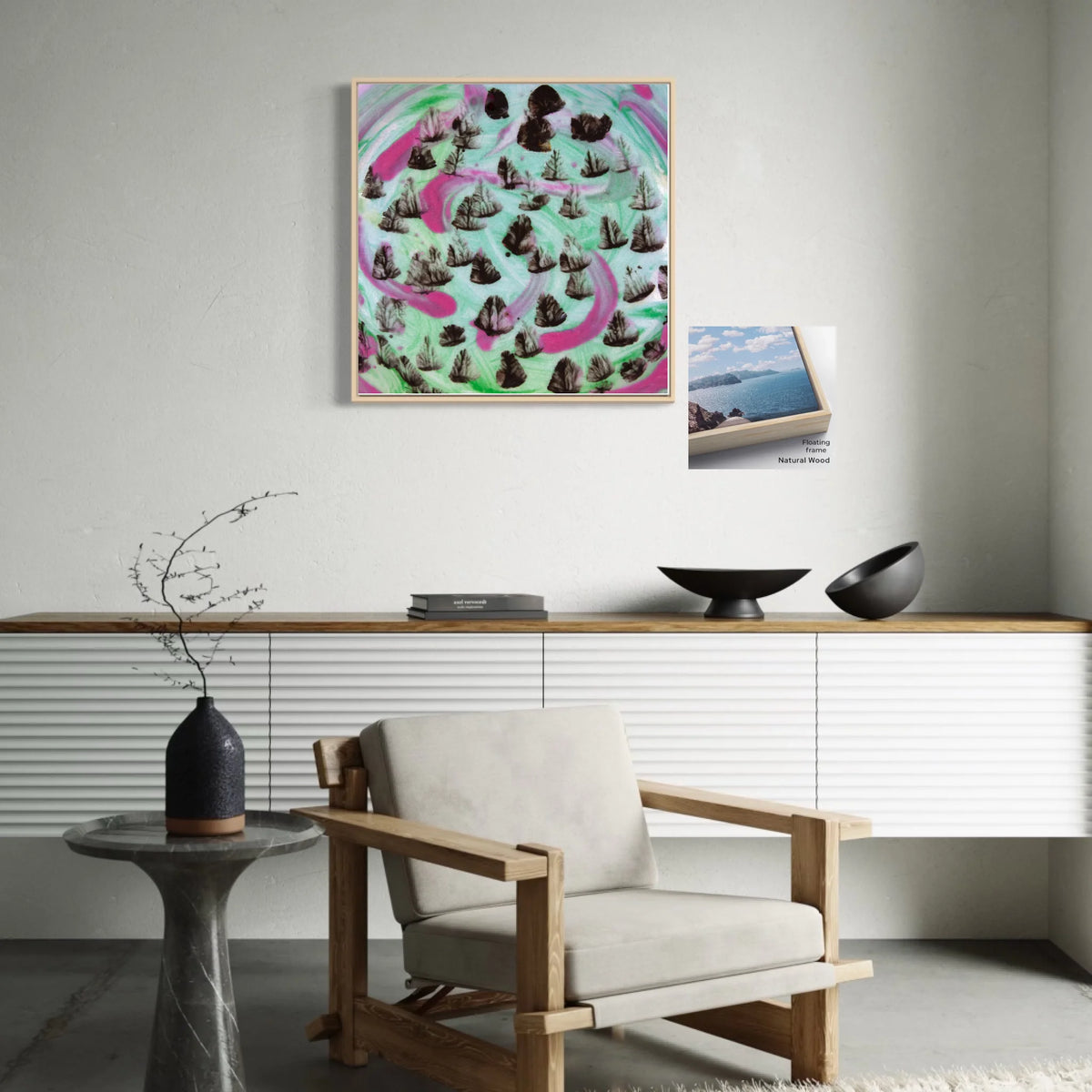 Canvas ratio 1 to 1_Floating_natural wood_CP-30x30-FNW