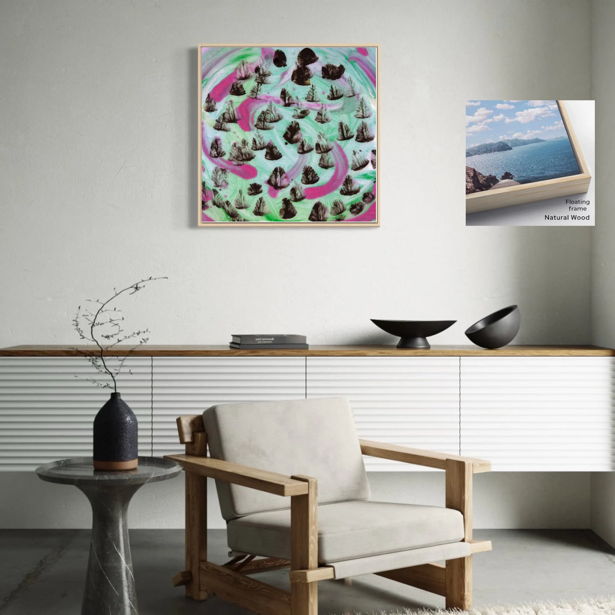 Canvas ratio 1 to 1_Floating_natural wood_CP-30x30-FNW