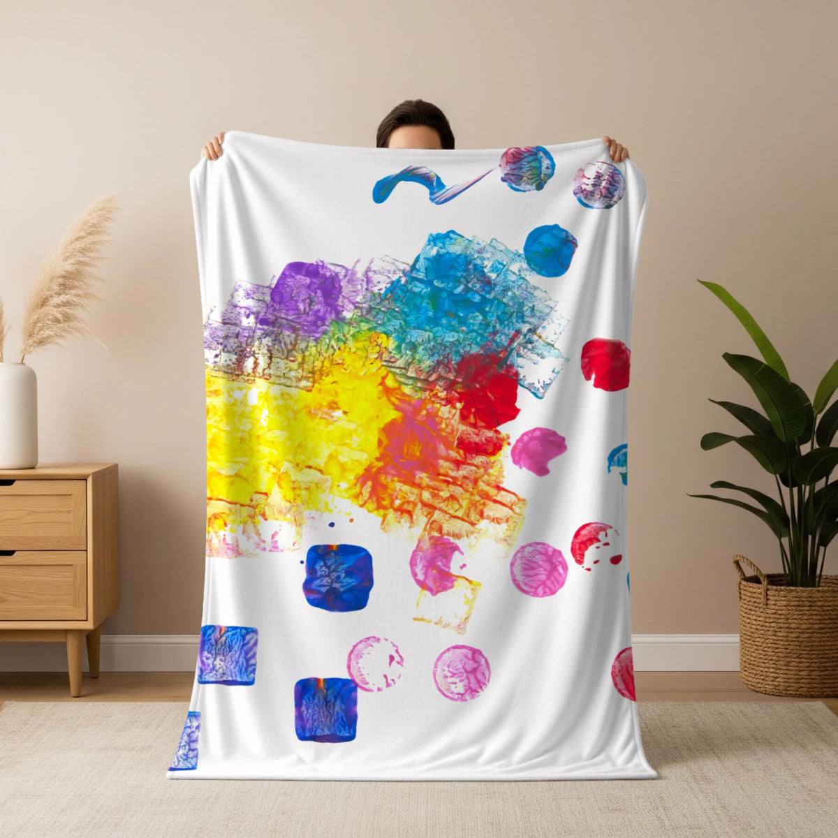 Man holding blanket mockup copy