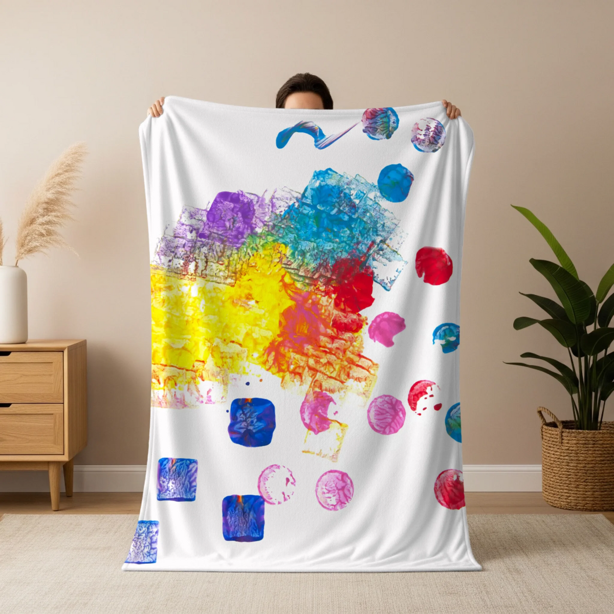 Man holding blanket mockup copy